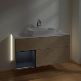 Тумба під раковину Villeroy & Boch Finion 120х50,1 см із підсвічуванням МДФ шпон дуба/скло біле матове G821HGPC