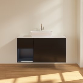 Тумба під раковину Villeroy & Boch Finion 120х50,1 см із підсвічуванням МДФ чорний матовий лак/скло біле матове G821HGPD