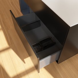 Тумба під раковину Villeroy & Boch Finion 120х50,1 см із підсвічуванням МДФ чорний матовий лак/скло біле матове G821HGPD