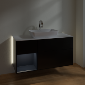 Тумба під раковину Villeroy & Boch Finion 120х50,1 см із підсвічуванням МДФ чорний матовий лак/скло біле матове G821HGPD