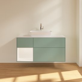 Тумба під раковину Villeroy & Boch Finion 120х50,1 см із підсвічуванням МДФ оливковий матовий лак/скло біле матове G821MTGM