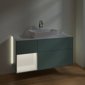 Тумба під раковину Villeroy & Boch Finion 120х50,1 см із підсвічуванням МДФ оливковий матовий лак/скло біле матове G821MTGM