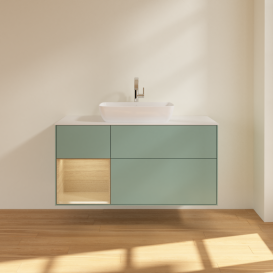 Тумба під раковину Villeroy & Boch Finion 120х50,1 см із підсвічуванням МДФ оливковий матовий лак/скло біле матове G821PCGM