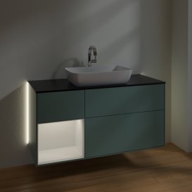 Тумба под раковину Villeroy & Boch Finion 120х50,1 см с подсветкой МДФ оливковый матовый лак/стекло черное матовое G822GFGM