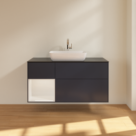 Тумба під раковину Villeroy & Boch Finion 120х50,1 см із підсвічуванням МДФ темно-синій матовий лак/скло чорне матове G822GFHG