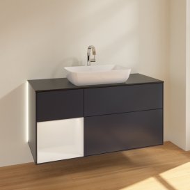 Тумба під раковину Villeroy & Boch Finion 120х50,1 см із підсвічуванням МДФ темно-синій матовий лак/скло чорне матове G822GFHG