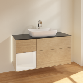 Тумба под раковину Villeroy & Boch Finion 120х50,1 см с подсветкой МДФ шпон дуба/стекло черное матовое G822GFPC