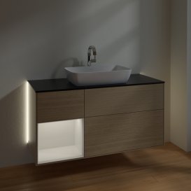 Тумба под раковину Villeroy & Boch Finion 120х50,1 см с подсветкой МДФ шпон дуба/стекло черное матовое G822GFPC