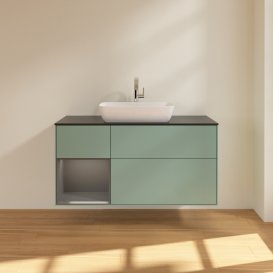 Тумба под раковину Villeroy & Boch Finion 120х50,1 см с подсветкой МДФ оливковый матовый лак/стекло черное матовое G822GKGM