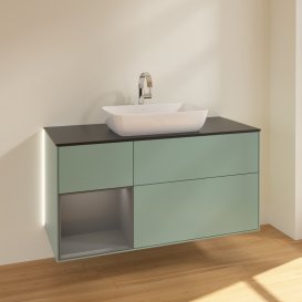 Тумба под раковину Villeroy & Boch Finion 120х50,1 см с подсветкой МДФ оливковый матовый лак/стекло черное матовое G822GKGM