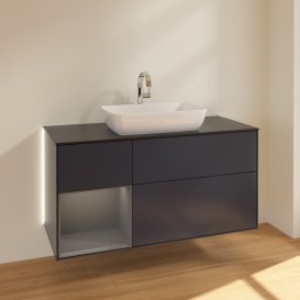 Тумба под раковину Villeroy & Boch Finion 120х50,1 см с подсветкой МДФ темно-синий матовый лак/стекло черное матовое G822GKHG