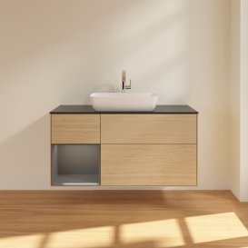 Тумба под раковину Villeroy & Boch Finion 120х50,1 см с подсветкой МДФ шпон дуба/стекло черное матовое G822GKPC