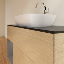 Тумба под раковину Villeroy & Boch Finion 120х50,1 см с подсветкой МДФ шпон дуба/стекло черное матовое G822GKPC