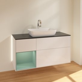 Тумба под раковину Villeroy & Boch Finion 120х50,1 см с подсветкой МДФ глянцевый белый лак/стекло черное матовое G822GMGF