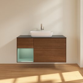 Тумба під раковину Villeroy & Boch Finion 120х50,1 см із підсвічуванням МДФ шпон волоського горіха/скло чорне матове G822GMGN