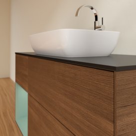 Тумба під раковину Villeroy & Boch Finion 120х50,1 см із підсвічуванням МДФ шпон волоського горіха/скло чорне матове G822GMGN