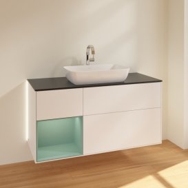 Тумба под раковину Villeroy & Boch Finion 120х50,1 см с подсветкой МДФ белый матовый лак/стекло черное матовое G822GMMT