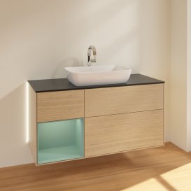 Тумба под раковину Villeroy & Boch Finion 120х50,1 см с подсветкой МДФ шпон дуба/стекло черное матовое G822GMPC