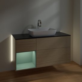 Тумба под раковину Villeroy & Boch Finion 120х50,1 см с подсветкой МДФ шпон дуба/стекло черное матовое G822GMPC