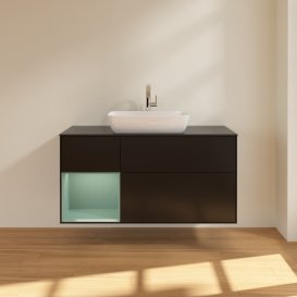 Тумба под раковину Villeroy & Boch Finion 120х50,1 см с подсветкой МДФ черный матовый лак/стекло черное матовое G822GMPD