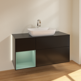 Тумба под раковину Villeroy & Boch Finion 120х50,1 см с подсветкой МДФ черный матовый лак/стекло черное матовое G822GMPD