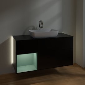 Тумба под раковину Villeroy & Boch Finion 120х50,1 см с подсветкой МДФ черный матовый лак/стекло черное матовое G822GMPD