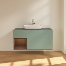 Тумба під раковину Villeroy & Boch Finion 120х50,1 см із підсвічуванням МДФ оливковий матовий лак/скло чорне матове G822GNGM