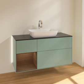 Тумба під раковину Villeroy & Boch Finion 120х50,1 см із підсвічуванням МДФ оливковий матовий лак/скло чорне матове G822GNGM