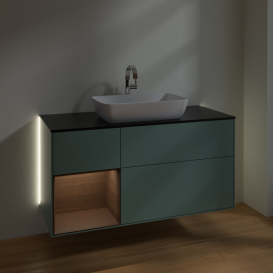 Тумба під раковину Villeroy & Boch Finion 120х50,1 см із підсвічуванням МДФ оливковий матовий лак/скло чорне матове G822GNGM