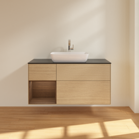 Тумба під раковину Villeroy & Boch Finion 120х50,1 см з підсвічуванням МДФ шпон дуба/скло чорне матове G822GNPC