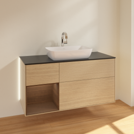 Тумба під раковину Villeroy & Boch Finion 120х50,1 см з підсвічуванням МДФ шпон дуба/скло чорне матове G822GNPC