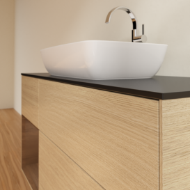 Тумба під раковину Villeroy & Boch Finion 120х50,1 см з підсвічуванням МДФ шпон дуба/скло чорне матове G822GNPC