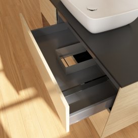 Тумба під раковину Villeroy & Boch Finion 120х50,1 см з підсвічуванням МДФ шпон дуба/скло чорне матове G822GNPC