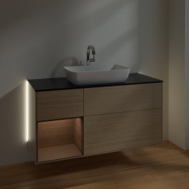 Тумба під раковину Villeroy & Boch Finion 120х50,1 см з підсвічуванням МДФ шпон дуба/скло чорне матове G822GNPC