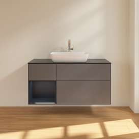 Тумба під раковину Villeroy & Boch Finion 120х50,1 см із підсвічуванням МДФ антрацит матовий лак/скло чорне матове G822HGGK