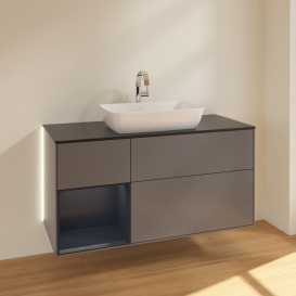 Тумба під раковину Villeroy & Boch Finion 120х50,1 см із підсвічуванням МДФ антрацит матовий лак/скло чорне матове G822HGGK