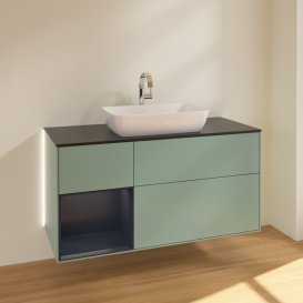 Тумба під раковину Villeroy & Boch Finion 120х50,1 см із підсвічуванням МДФ оливковий матовий лак/скло чорне матове G822HGGM