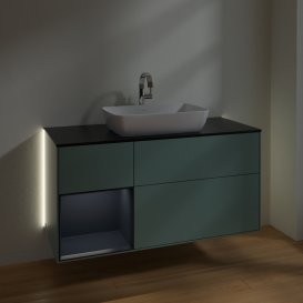 Тумба під раковину Villeroy & Boch Finion 120х50,1 см із підсвічуванням МДФ оливковий матовий лак/скло чорне матове G822HGGM