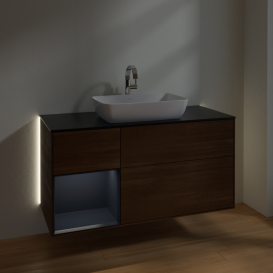 Тумба під раковину Villeroy & Boch Finion 120х50,1 см із підсвічуванням МДФ шпон волоського горіха/скло чорне матове G822HGGN