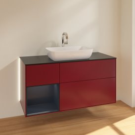 Тумба під раковину Villeroy & Boch Finion 120х50,1 см із підсвічуванням МДФ півонія матовий лак/скло чорне матове G822HGHB