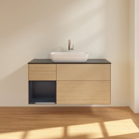 Тумба под раковину Villeroy & Boch Finion 120х50,1 см с подсветкой МДФ шпон дуба/стекло черное матовое G822HGPC