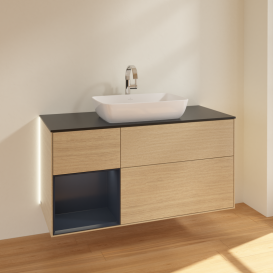 Тумба под раковину Villeroy & Boch Finion 120х50,1 см с подсветкой МДФ шпон дуба/стекло черное матовое G822HGPC