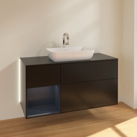 Тумба под раковину Villeroy & Boch Finion 120х50,1 см с подсветкой МДФ черный матовый лак/стекло черное матовое G822HGPD