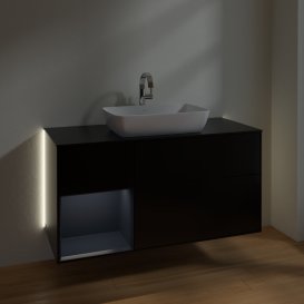 Тумба под раковину Villeroy & Boch Finion 120х50,1 см с подсветкой МДФ черный матовый лак/стекло черное матовое G822HGPD
