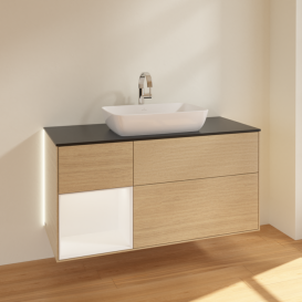 Тумба под раковину Villeroy & Boch Finion 120х50,1 см с подсветкой МДФ шпон дуба/стекло черное матовое G822MTPC