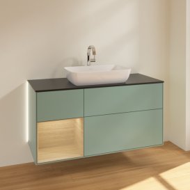 Тумба под раковину Villeroy & Boch Finion 120х50,1 см с подсветкой МДФ оливковый матовый лак/стекло черное матовое G822PCGM