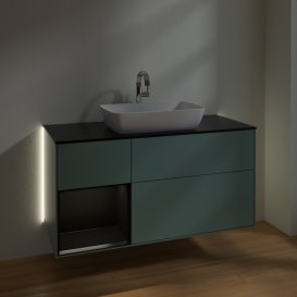 Тумба під раковину Villeroy & Boch Finion 120х50,1 см із підсвічуванням МДФ оливковий матовий лак/скло чорне матове G822PDGM