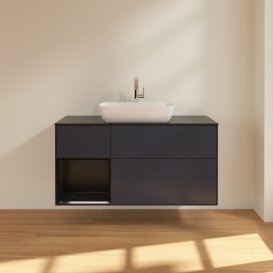 Тумба під раковину Villeroy & Boch Finion 120х50,1 см із підсвічуванням МДФ темно-синій матовий лак/скло чорне матове G822PDHG