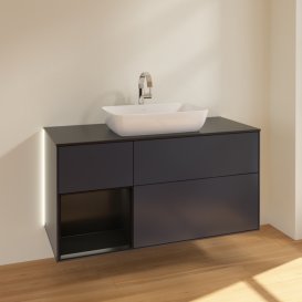 Тумба під раковину Villeroy & Boch Finion 120х50,1 см із підсвічуванням МДФ темно-синій матовий лак/скло чорне матове G822PDHG