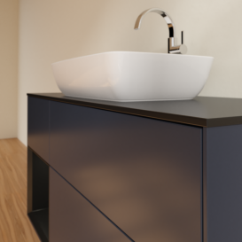 Тумба під раковину Villeroy & Boch Finion 120х50,1 см із підсвічуванням МДФ темно-синій матовий лак/скло чорне матове G822PDHG